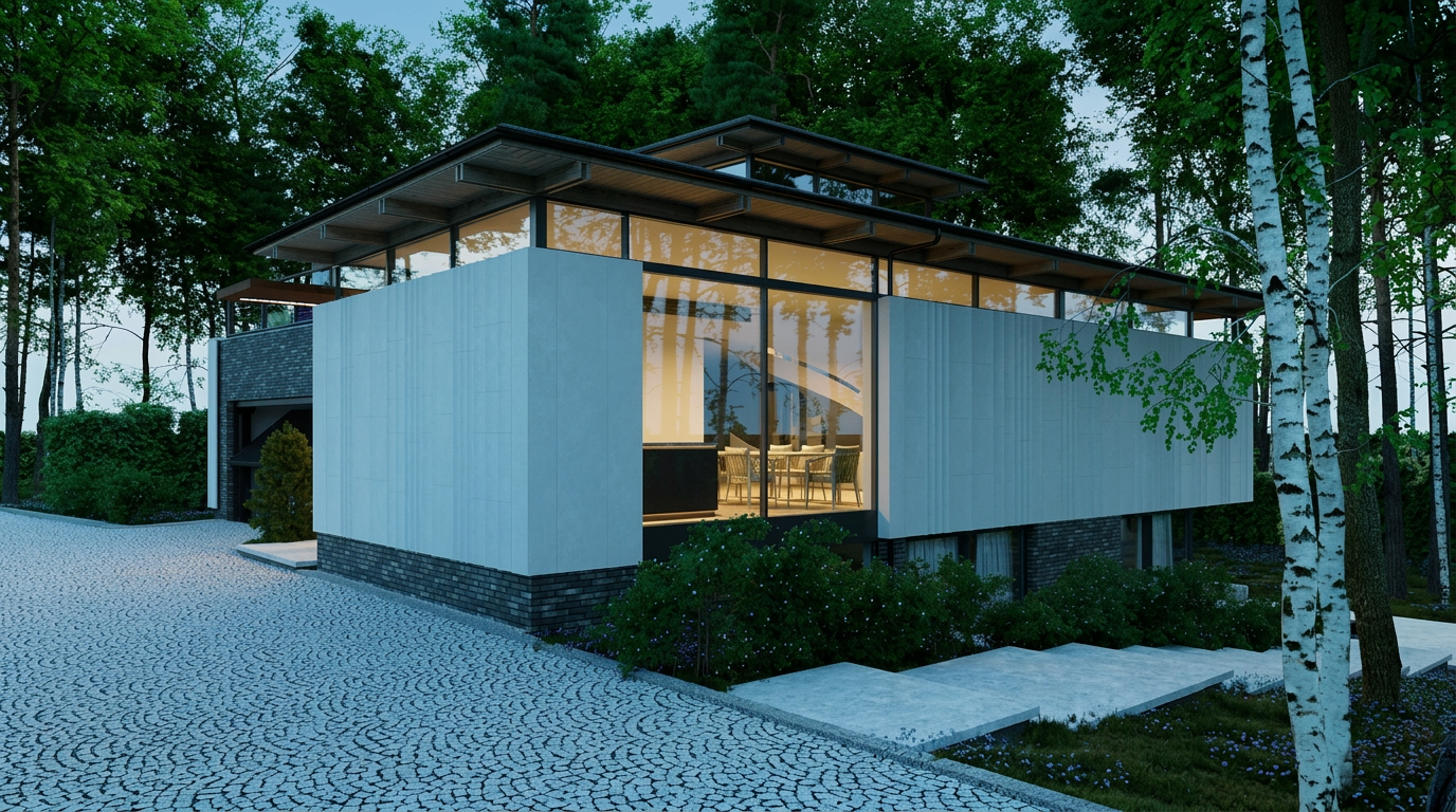 Dom na skarpie osadzony w krajobrazie