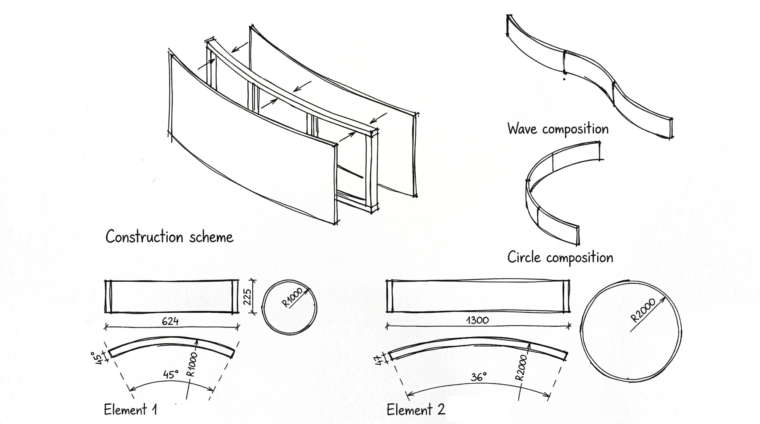 Szkic modułowych paneli rozdzielających pokazujący zasadę systemu