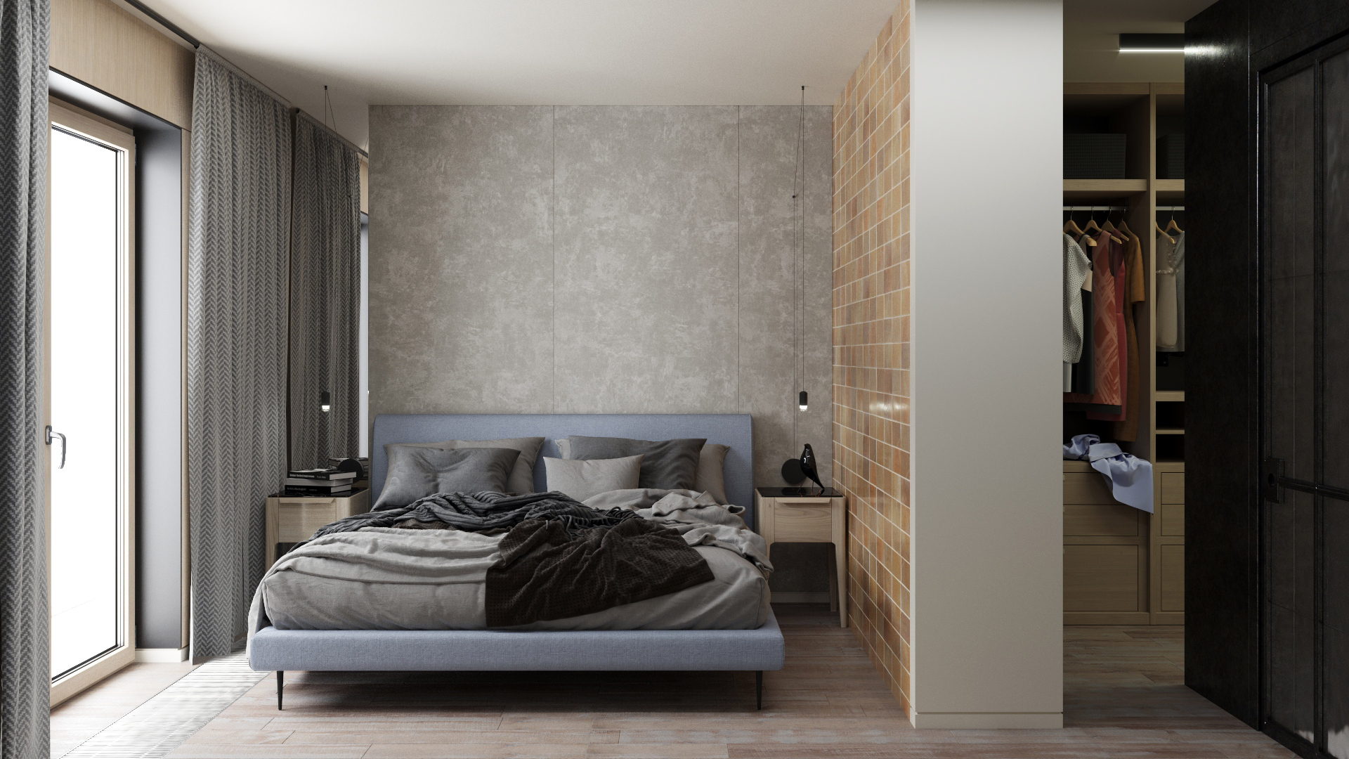 Sypialnia apartamentu na Powiślu