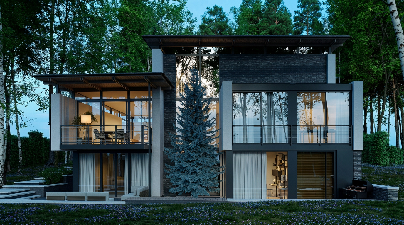 Widok strony ogrodowej domu osadzonego w skarpie